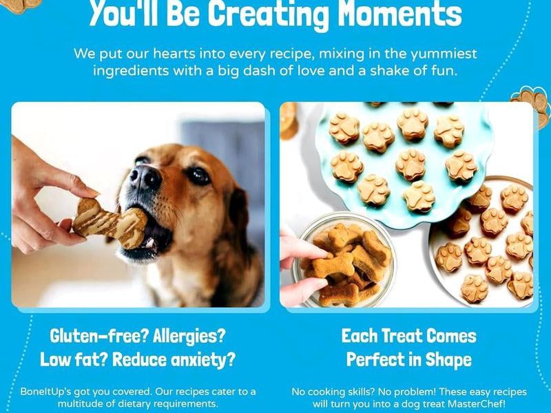 Homemade Dog Treat Kit - DIY Dog Treat Baking Kit W/Molds, Cutters, Recipes & Gift Bags - Bake Fresh, Healthy Organic Training Treats for Dogs at Home
