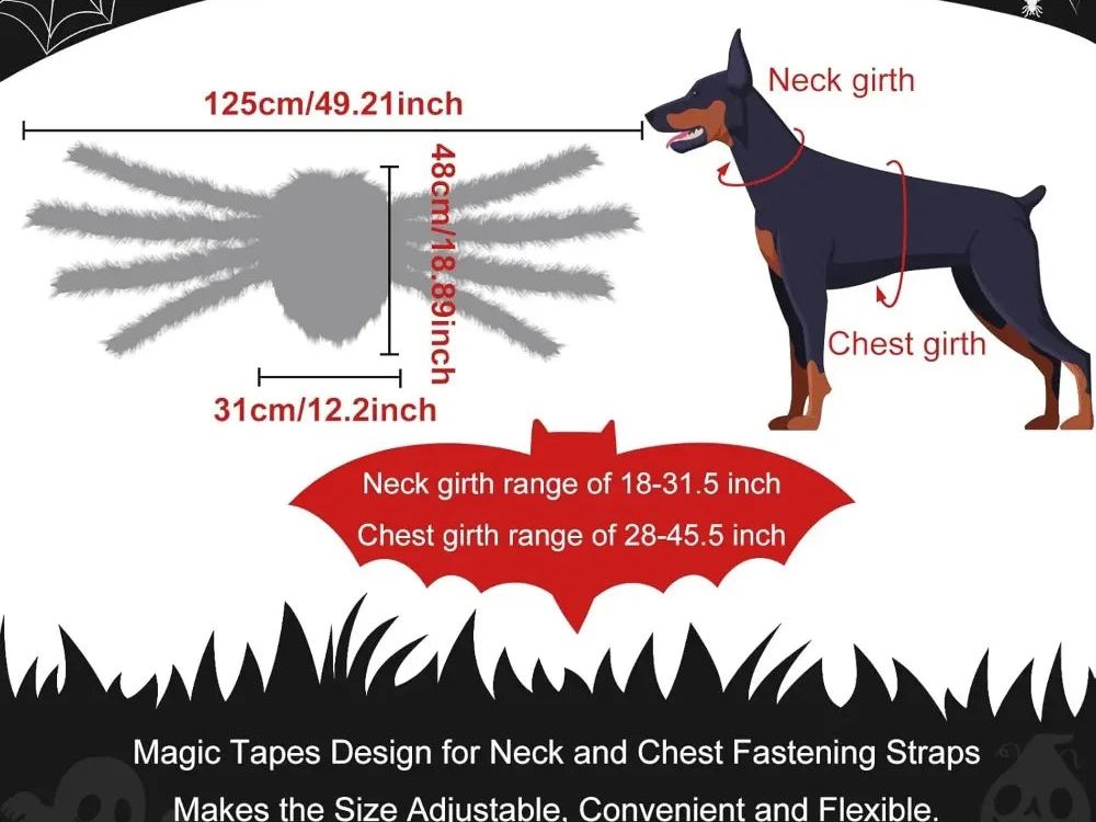Large Dog Halloween Costume Spider Costume with LED Purple Lights Funny for Dogs Pets Clothes Puppy Outfits Cosplay Party Decor