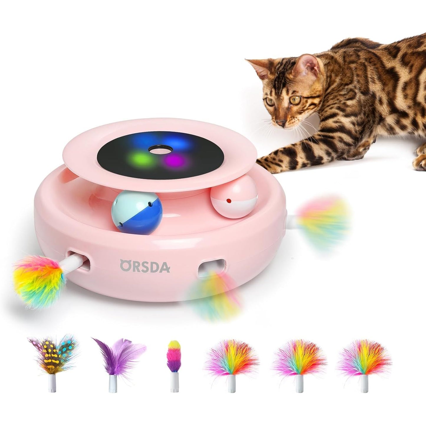 2-in-1 Interactive Cat Toys for Indoor Use - Automatic Toy Balls and Mice with Ambush Feather Attachments, Dual Power Supply, Adjustable Speed, and Auto On/Off Functionality