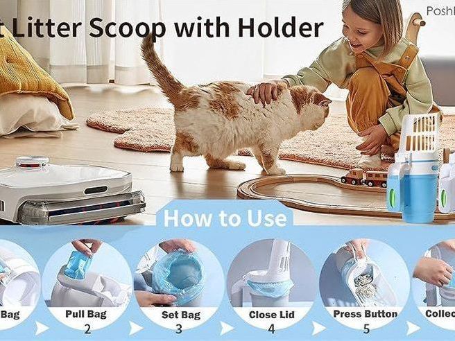 Cat Litter Scoop with Refill Bags – Self-Cleaning System for Easy Cleaning