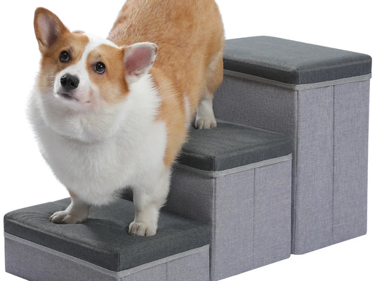 3-Tier Foldable Pet Stairs – Portable Non-Slip Steps for Elderly Pets