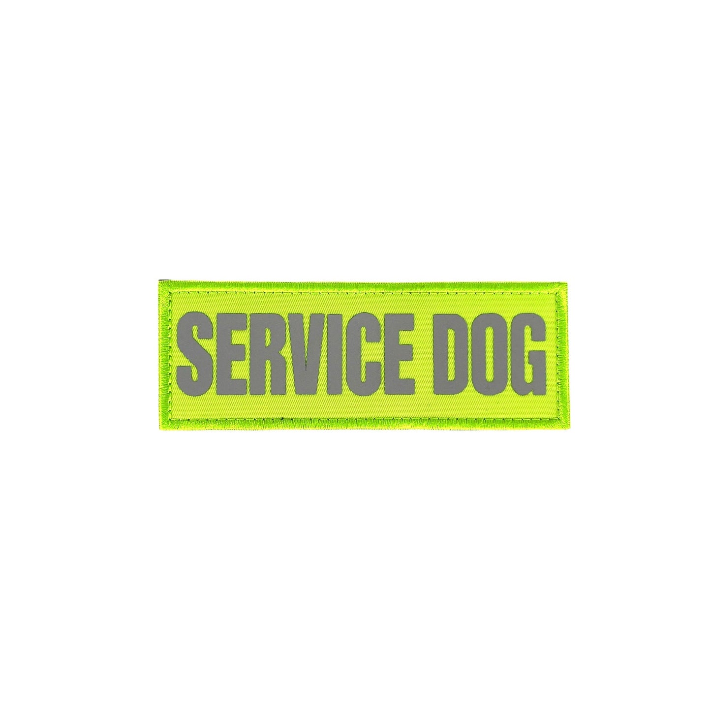 Bright yellow patch with "SERVICE DOG" in bold gray letters.