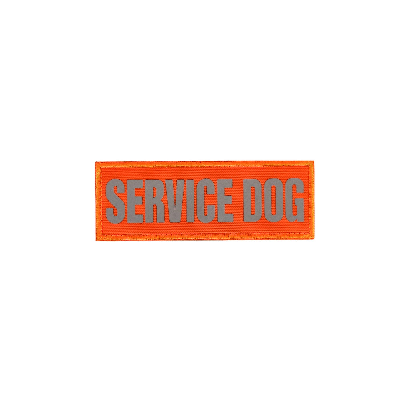 Orange patch with gray "SERVICE DOG" text in bold, centered on a white background.