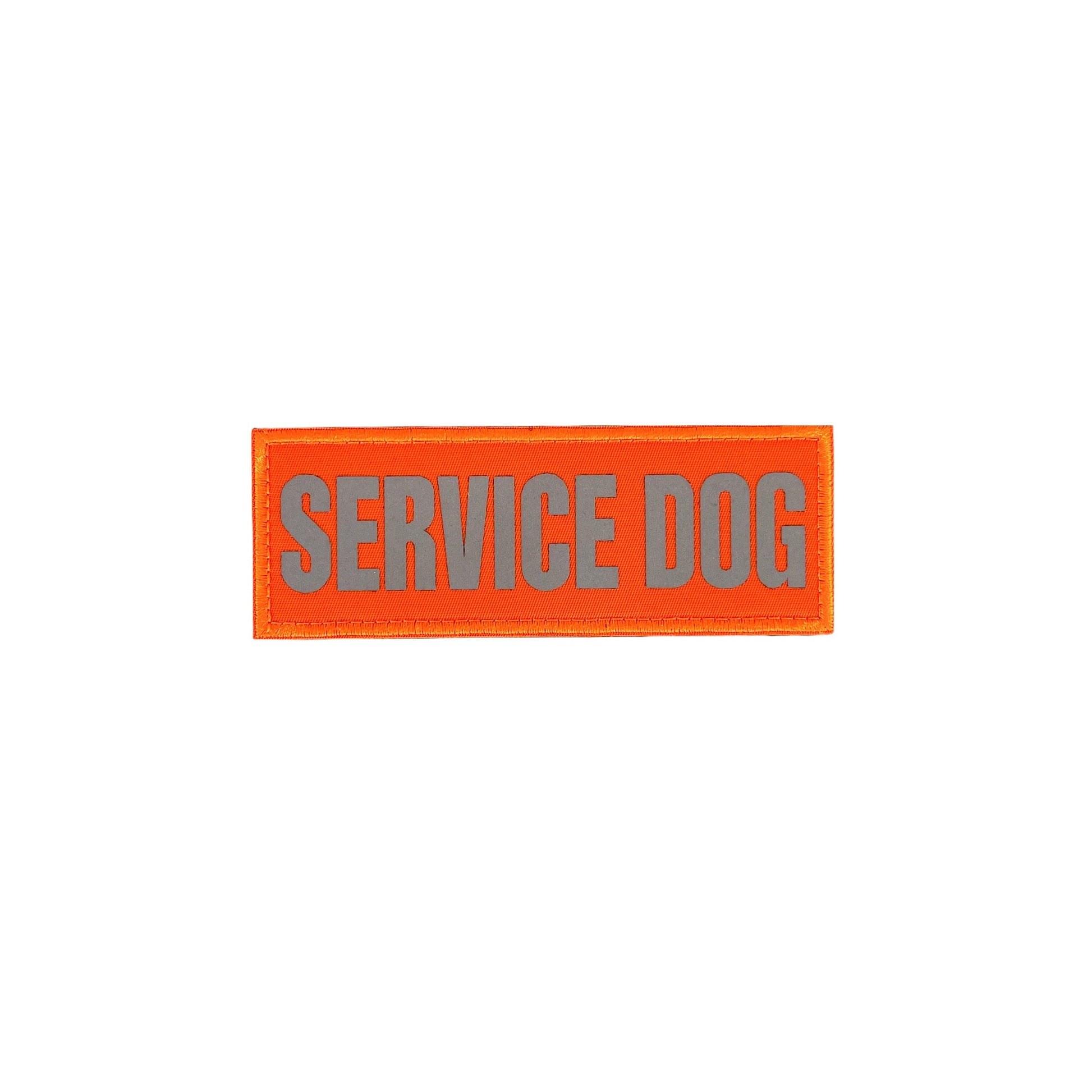 Orange patch with gray "SERVICE DOG" text in bold, centered on a white background.