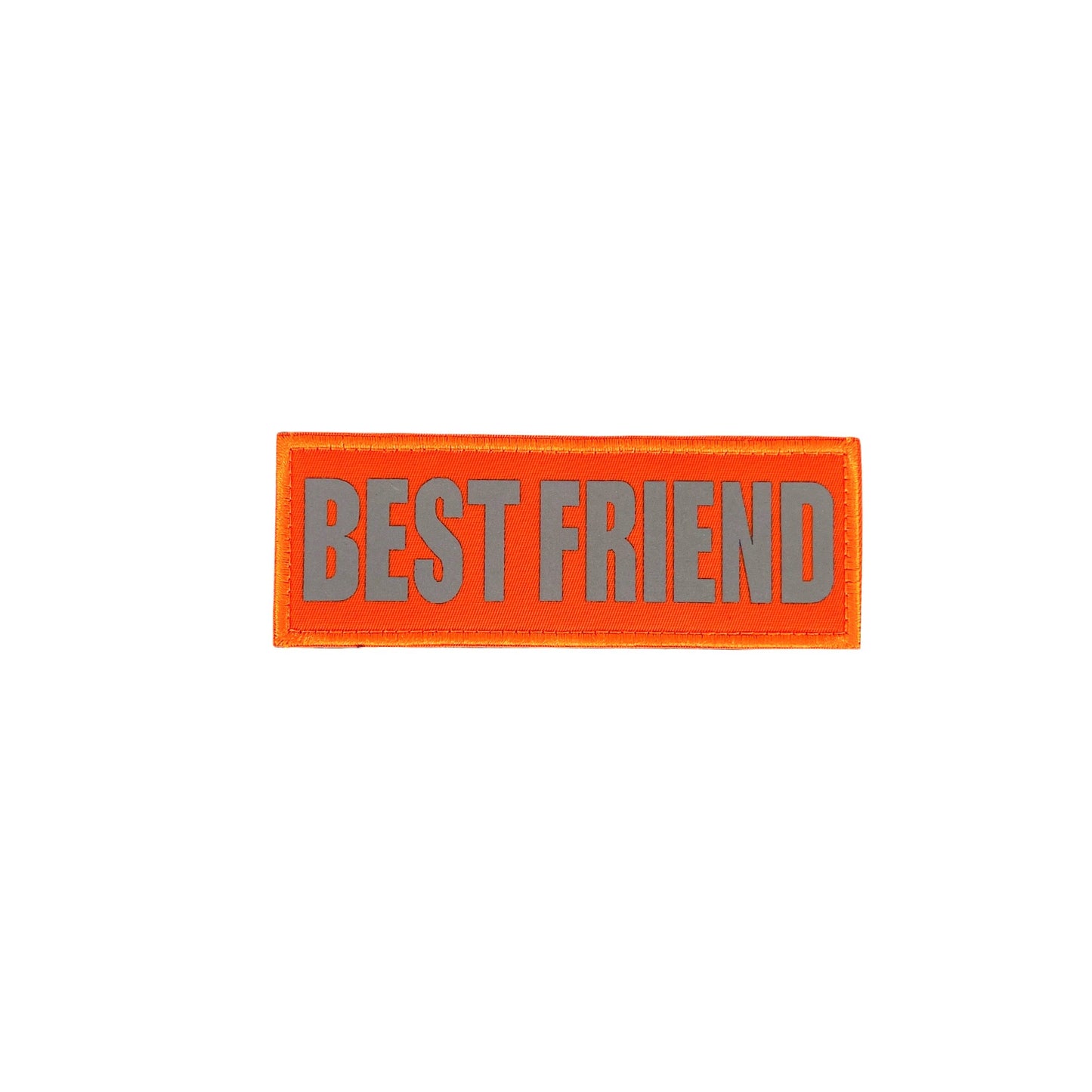 Orange patch with gray "BEST FRIEND" text in bold, rectangular shape.