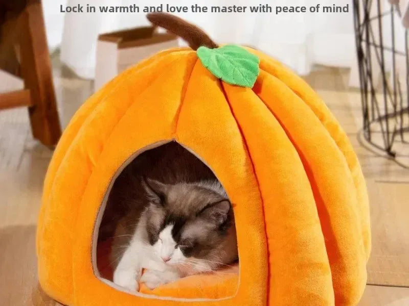 3D Pumpkin Pet House Semi-Enclosed Removable Bottom Non-Slip Soft PP Cotton Warm Cat Villa Autumn and Winter Small Dog Kennel