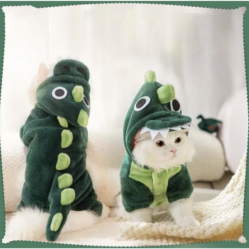 Dinosaur Cat Costume – Anti-Lint Cozy Apparel for Your Feline Friend