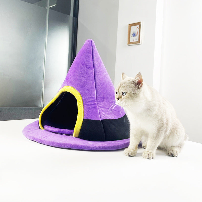 WhiskerWitch Cozy Cat Hat Nest – Halloween Edition