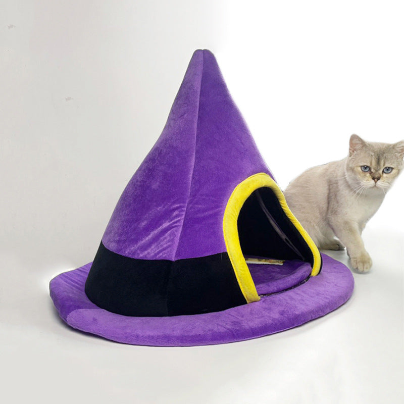 WhiskerWitch Cozy Cat Hat Nest – Halloween Edition