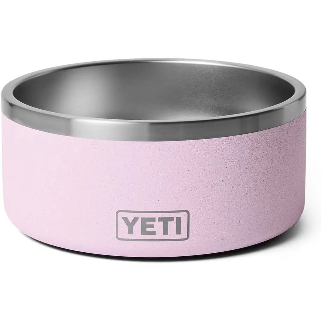 Pink YETI bowl with a stainless steel interior and a matte finish.