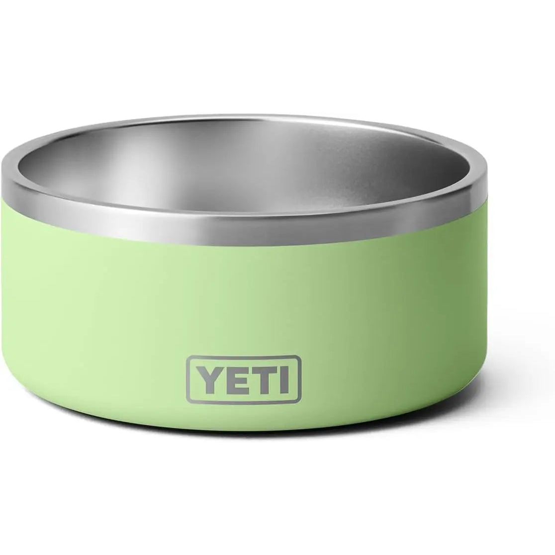Light green metal bowl with a silver rim and "YETI" logo on the side.