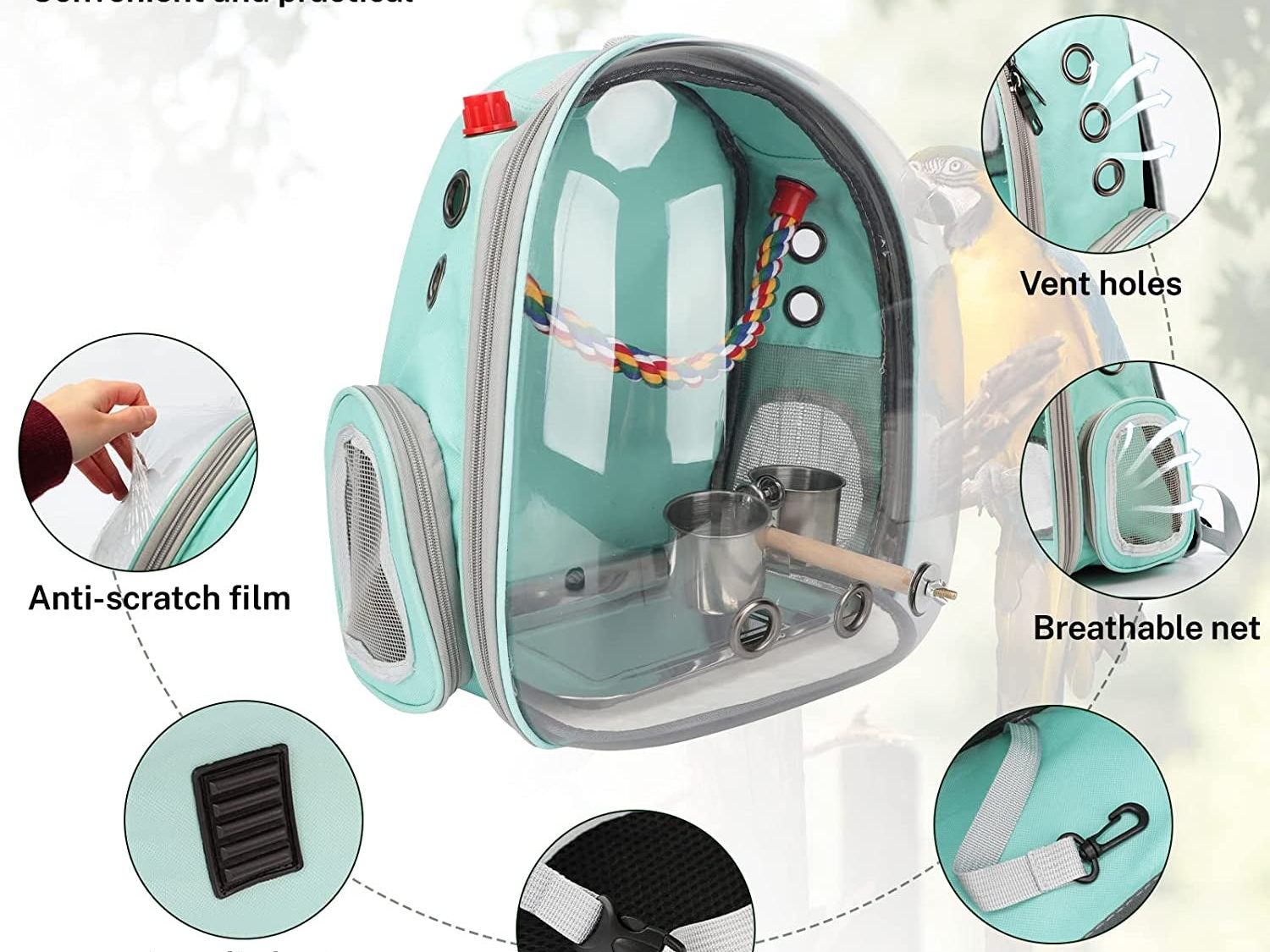 Bird Carrier Backpack Parrot Portable Breathable Bag Pet Bird Lightweight Travel