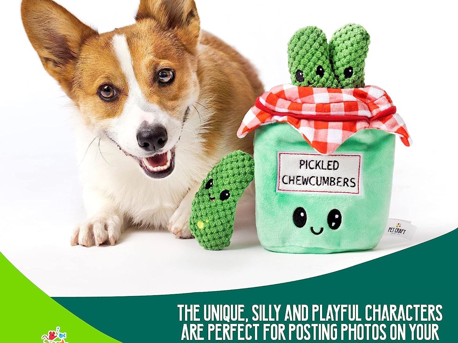 Interactive Plush Dog Toys Bundle - Hide and Seek Crinkle Squeaky Activity Puzzle for Medium Breeds - Includes Pickles Chew and Fetch Treats