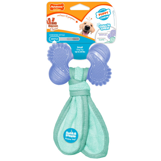 Puppy Chew 2-In-1 Teething Freezer Bone Cloth Chew Toy Bacon Lavender Small (1 Count)