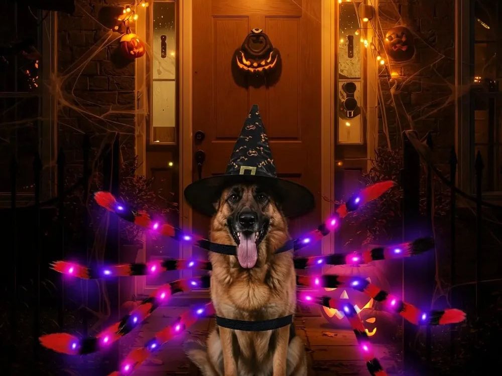 Large Dog Halloween Costume Spider Costume with LED Purple Lights Funny for Dogs Pets Clothes Puppy Outfits Cosplay Party Decor