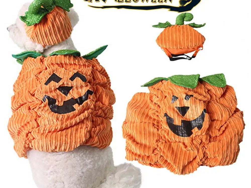 Pet Suit with Ear Hole Design Corduroy Fabric Pet Suit Adorable Halloween Pet Costumes for Small Dogs Cats Pumpkin for Funny