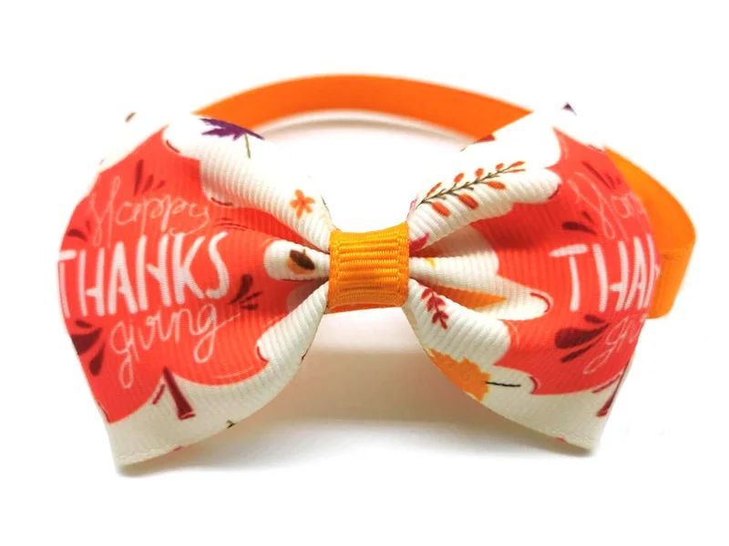 30/50Pcs Thanksgiving Day Pet Dog Bow Ties Maple Leaf Turkey Pet Cat Dog Collar Bowties Neckties Pet Fall Ties Grooming Products