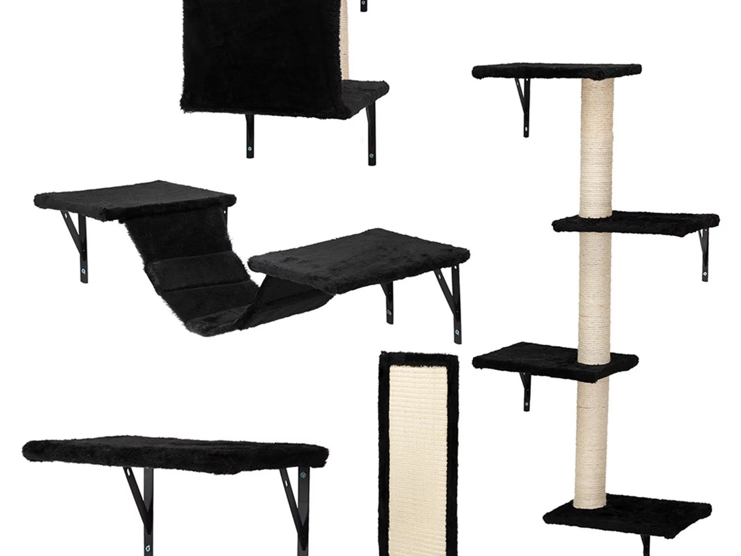 Cat Wall Shelves and Perches Set, Cat Tower for Adult Cats Mounted Cat Tree House for Indoor Cats Modern Furniture for Cat Sleeping Playing Lounging Climbing Cat Tree for Large, Black
