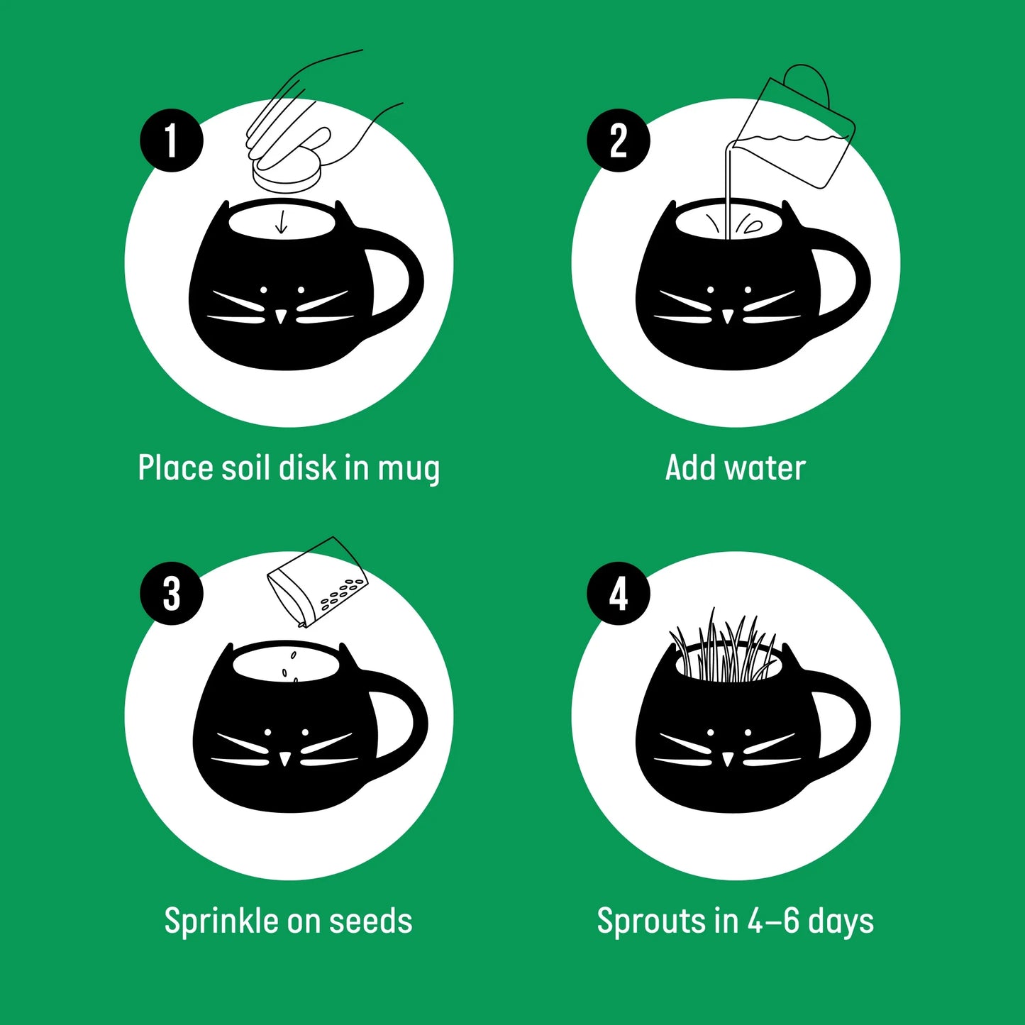 Organic Cat Grass Kit with Black Cat Ceramic Planter, Easy Indoor Planting Gift Set