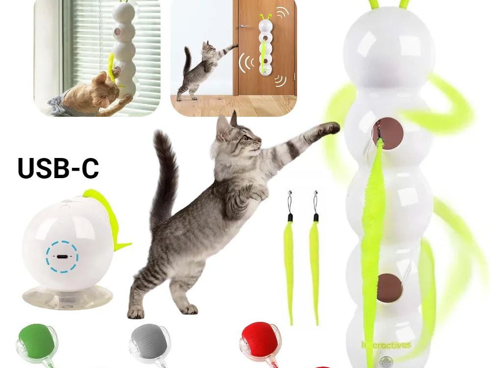 Caterpillar Teasing Cat Toy Motion Activated Kitten Toy Rechargeable Automatic Cat Toy with Tail for Indoor Cats Toy Ball