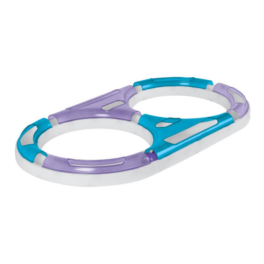 Oval-shaped, dual-ring frame with blue and purple accents on a white base.