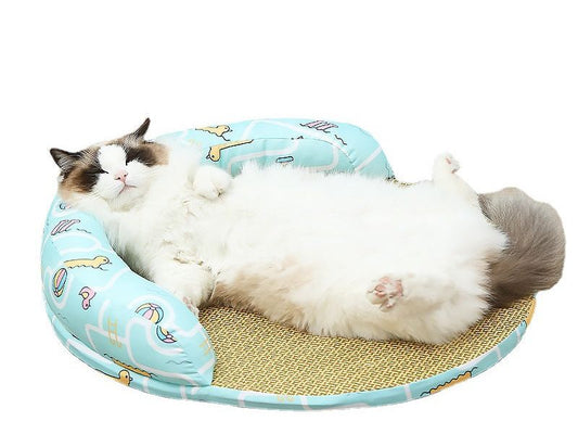 New Summer Cool Pet Sofa Beds Weaving Rattan Pillow to Lean on Mat Cat Dog Nest Etachable Prevent Cervical Spondylosis Pet Bed