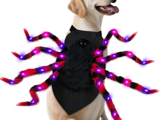 Large Dog Halloween Costume Spider Costume with LED Purple Lights Funny for Dogs Pets Clothes Puppy Outfits Cosplay Party Decor