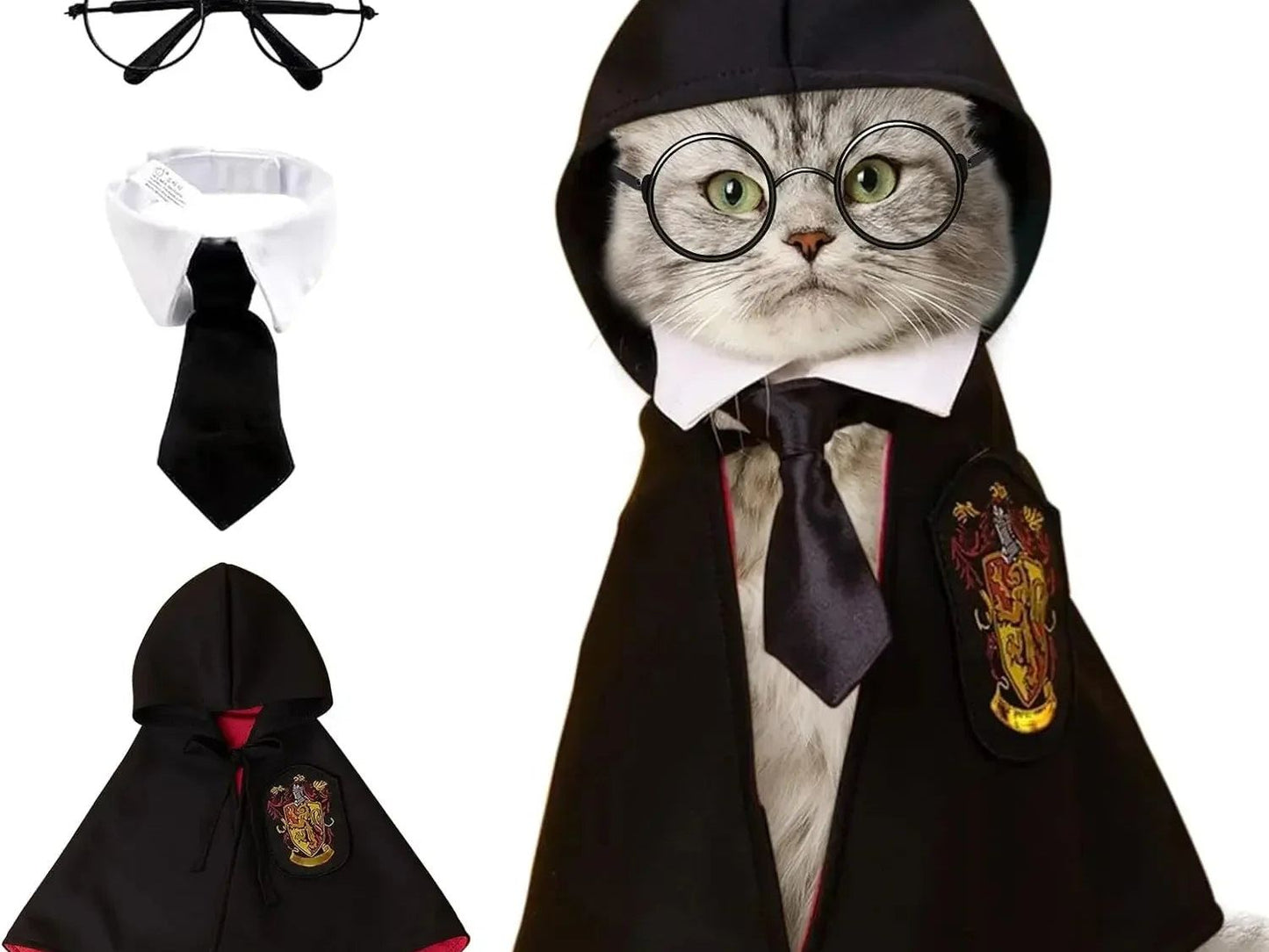 Halloween Cat Cosplay Cloak College Pet Clothes Small Magic Cloak Dog Costume Pet Glasses Necktie Dog Pet Shawl Autumn Clothes
