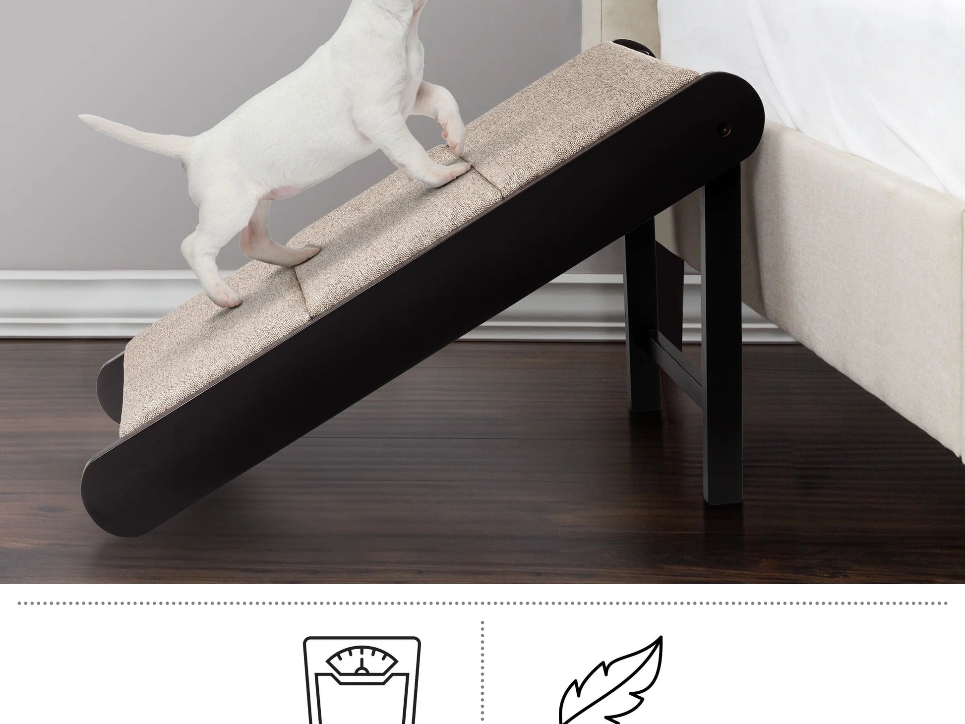 Foldable Wooden Pet Ramp for Bed, Couch, or Vehicle (Gray/Cream)