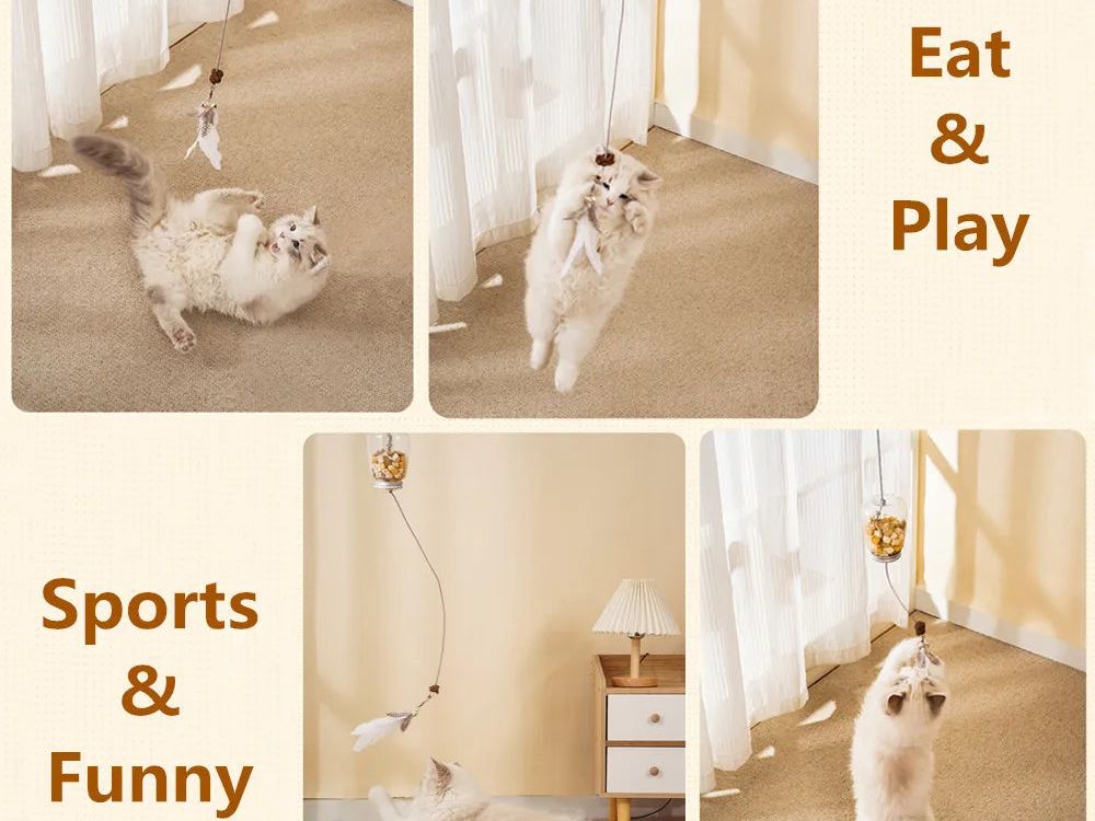 Cat Toy Interactive Cats Leak Food Feather Toys with Bell Hanging Door Scratch Rope Pets Food Feeder Dispenser Kitten Catnip Toy