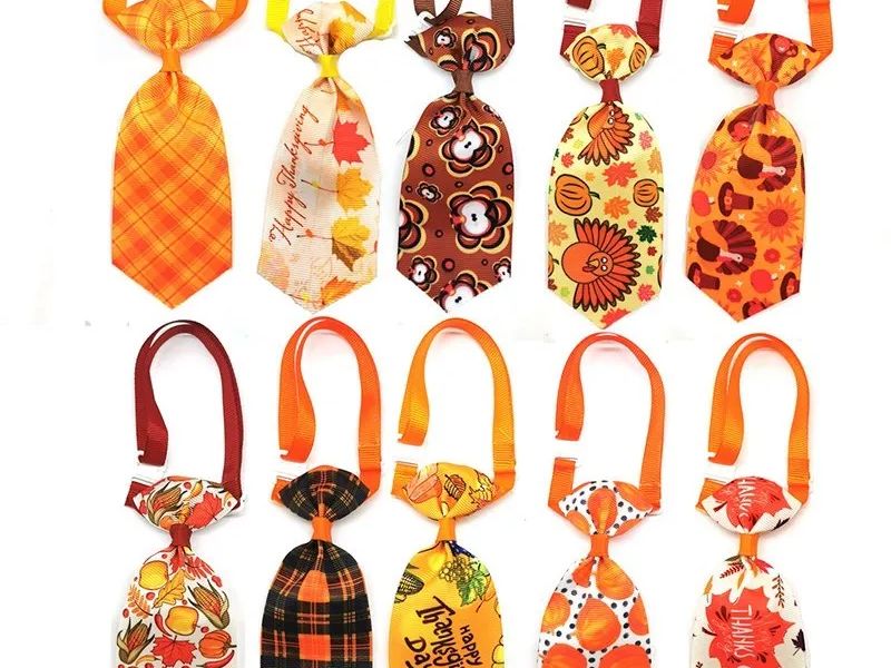 30/50Pcs Thanksgiving Day Pet Dog Bow Ties Maple Leaf Turkey Pet Cat Dog Collar Bowties Neckties Pet Fall Ties Grooming Products