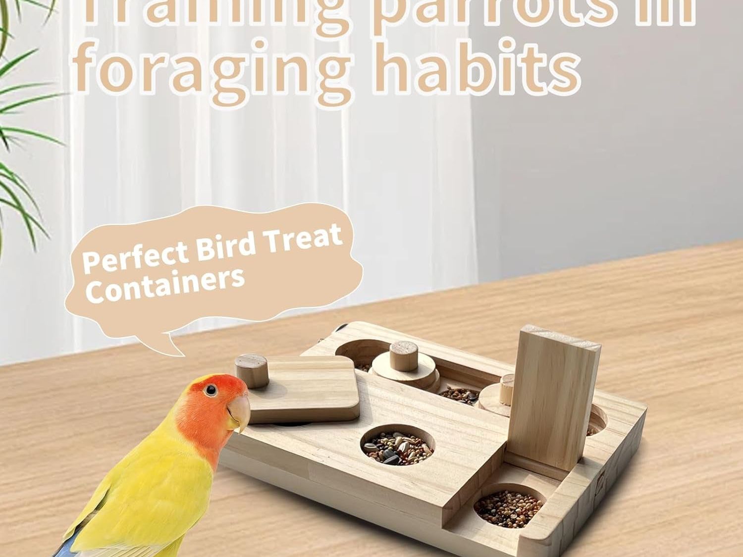 Interactive Wooden Foraging Puzzle Toy for Parrots, Parakeets, Cockatiels, and Sun Conures - Mental Enrichment and Seed Slow Feeder for Bird Cages