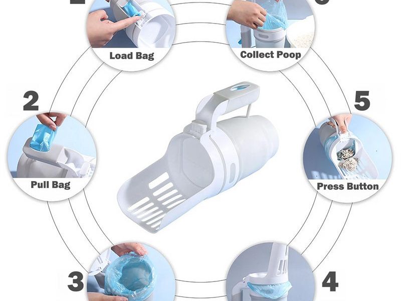 Upgrade Widen Cat Litter Shovel Scoop with Refill Bags Large Cat Litter Box Self Cleaning Cat Waste Bin System Pet Supplies Pet Products