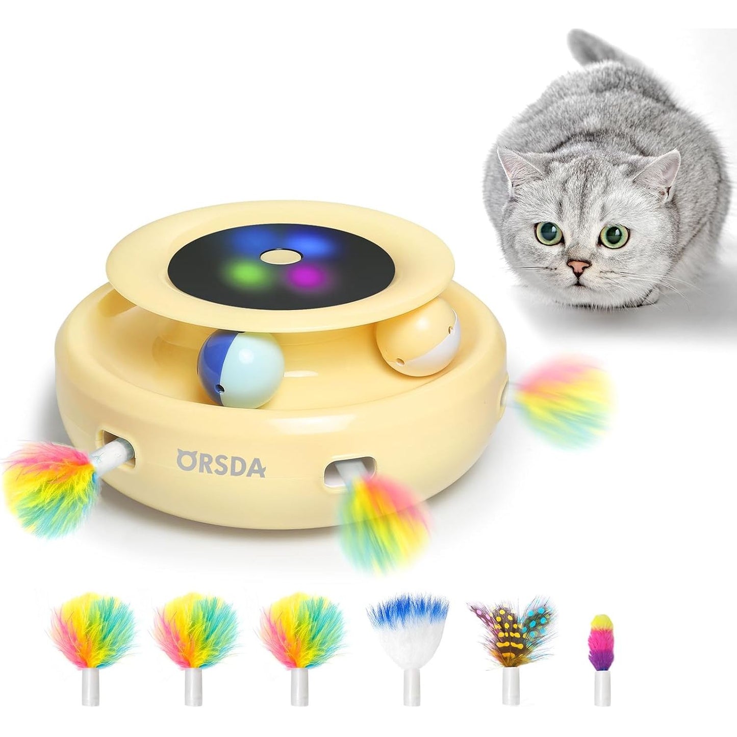 2-in-1 Interactive Cat Toys for Indoor Use - Automatic Toy Balls and Mice with Ambush Feather Attachments, Dual Power Supply, Adjustable Speed, and Auto On/Off Functionality