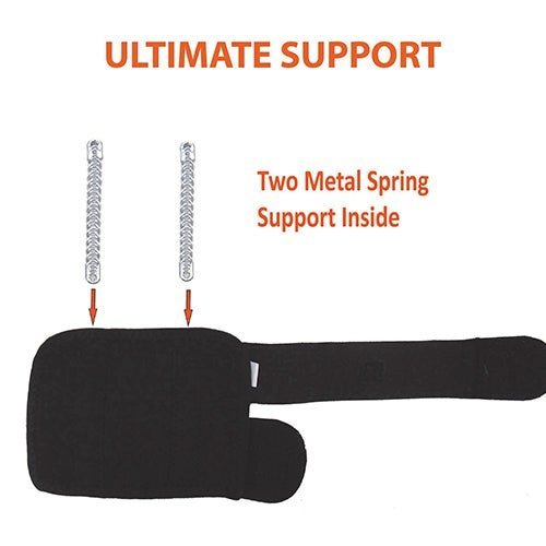 Black support brace with two metal springs inside, labeled "Ultimate Support" in orange text.