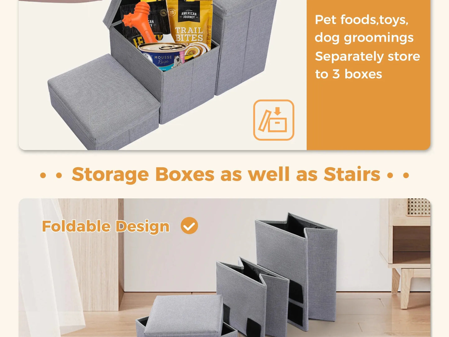 3-Tier Foldable Pet Stairs – Portable Non-Slip Steps for Elderly Pets