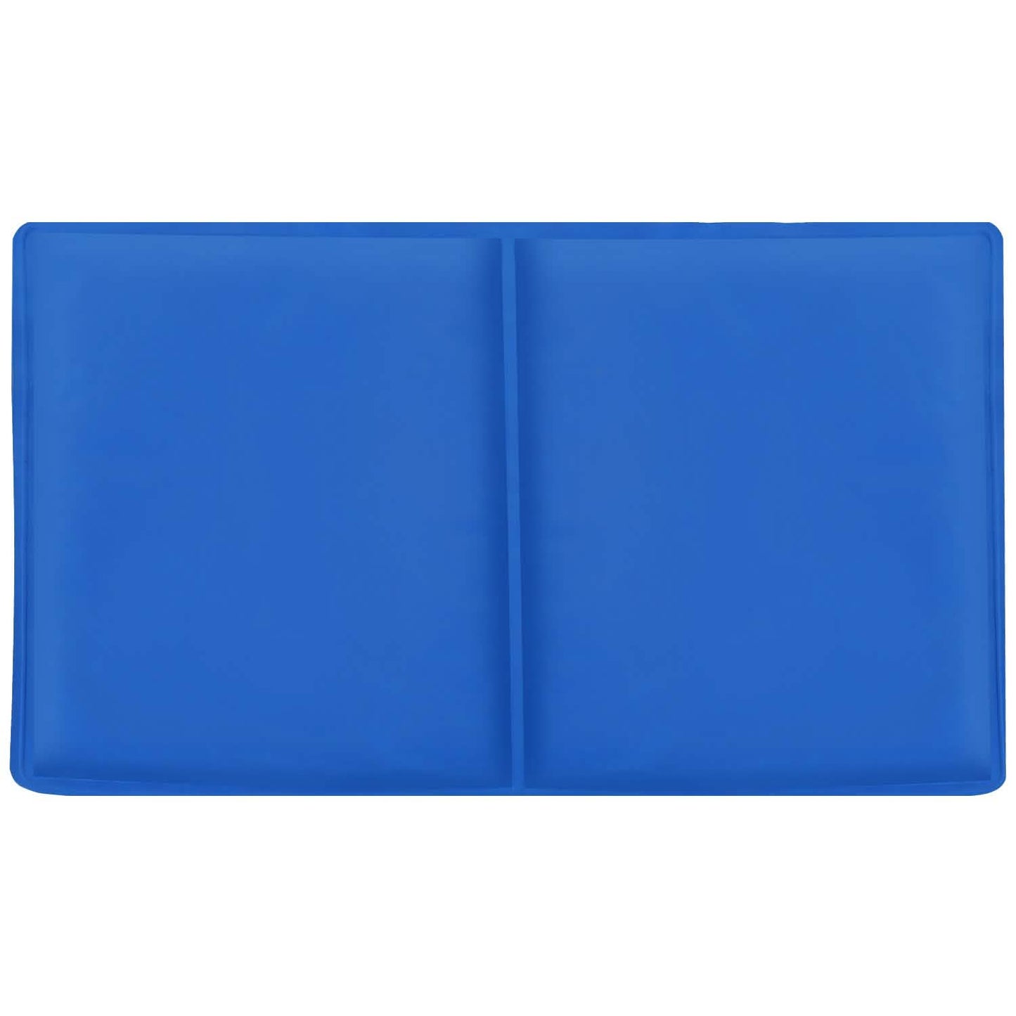 Blue rectangular object with a central vertical seam, smooth texture.